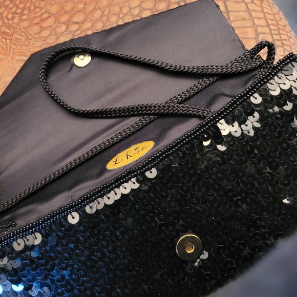 Vintage La Regale Beaded Black Sequined Satin Evening Clutch - Picture 5 of 5